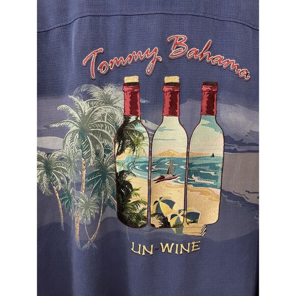 Tommy Bahama Mens Embroidered Un Wine Silk Camp Shirt Blue 2XL - Picture 2 of 4